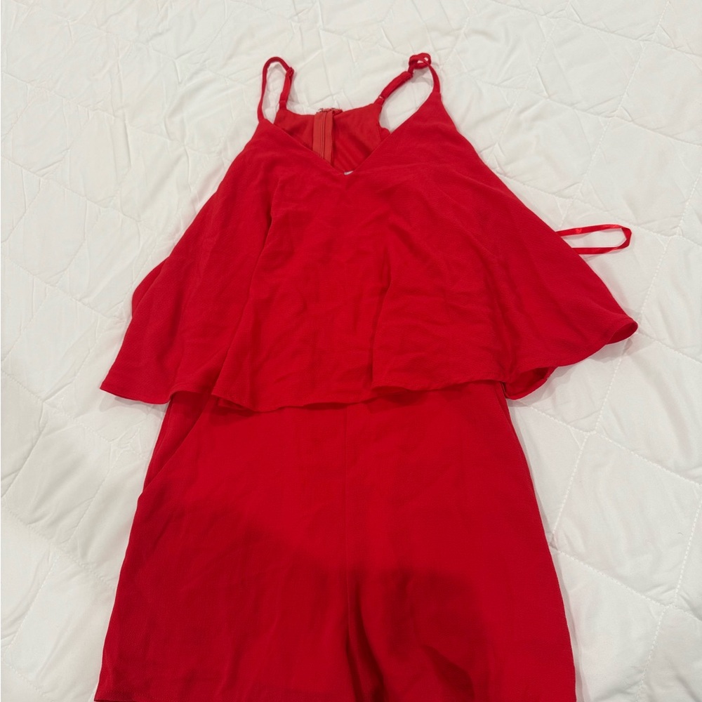 She + Sky Bold Red Sleeveless Outfit